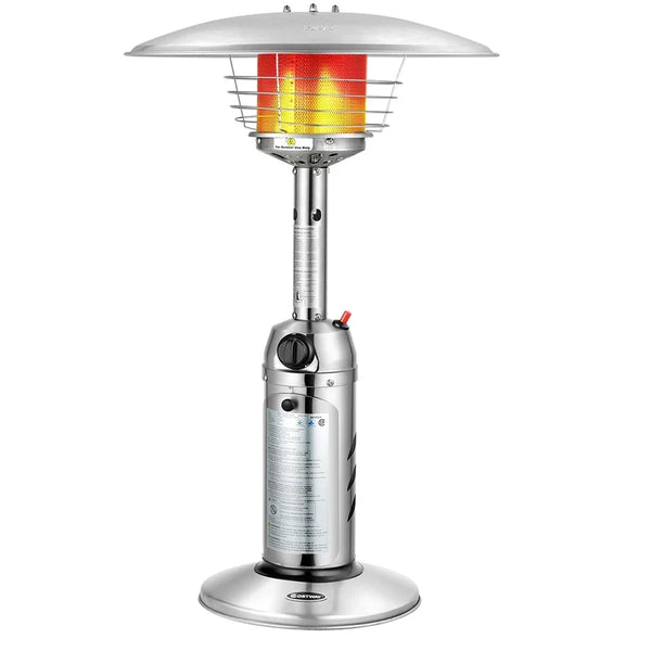 11,000 BTU Tabletop Propane Patio Heater, Portable Stainless Steel Outdoor Heater with Adjustable Flame & Tip - Over Protection